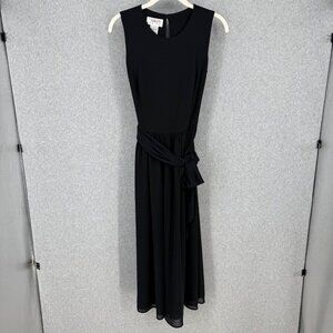 Talbots Vintage Midi Fit and Flare Button Back Dress Size 8P Black Dressy Tie